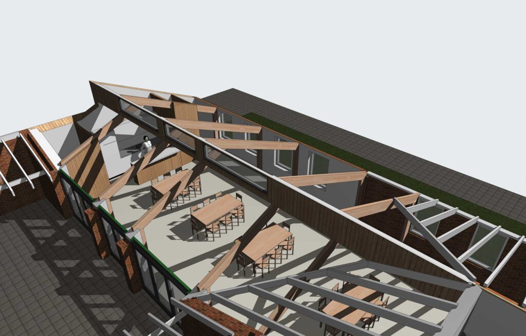 Ontwerp aanbouw religieus centrum 3D tekening bovenaanzicht
